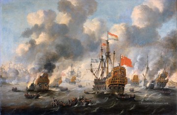 Les Hollandais incendient la flotte anglaise avant Chatham 1667 Peter van de Velde Batailles navales Peinture à l'huile